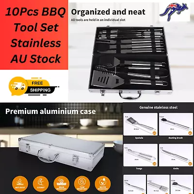 10Pcs BBQ Tool Set Stainless Steel Outdoor Barbecue Accessory Grill Cook • $60