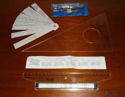 VINTAGE Engineering Drafting Tools Compass Rolling Ruler Protractor Allen Scales • $75