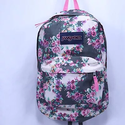 JanSport Superbreak Floral Pink White Backpack TCB50315 Large Size 17x13 • £28.93