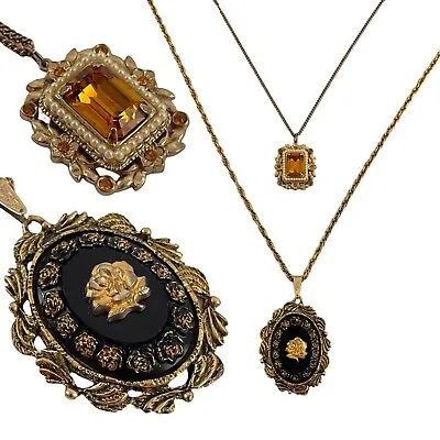 $41.58 • Buy VTG 60s-70s 2x Victorian Hippie Necklaces Costume Jewelry Faux Citrine