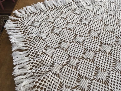 $11.90 • Buy Vintage White HAND Crocheted 32” Square Table Topper Scarf Card Table Fringed