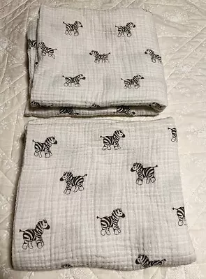 Lot Of 2 Amazing Baby Muslin Swaddle Blankets Zebra 100% Cotton White & Black • $9.95