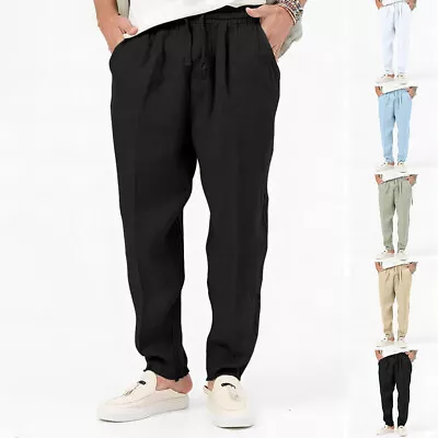 Mens Cotton Linen Trousers Summer Yoga Sport Casual Harem Pants Joggings Joggers • $23.19