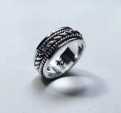 Handmade Solid 925 Sterling Silver Spinner Ring Meditation Band For Her All Size • $12.41