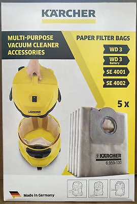 Karcher Multi-purpose Vacuum Cleaner Paper Filter Bags 5pcs (6.959-130.0) NEW • £14