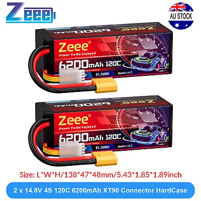 2x Zeee 4S Lipo Battery 6200mAh 14.8V 120C XT90 Plug For RC Car Truck Tank Buggy • $140.99