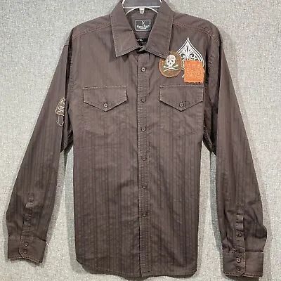Marc Ecko Mens Long Sleeve Embroidered Button Down Brown Shirt MS64 • $9