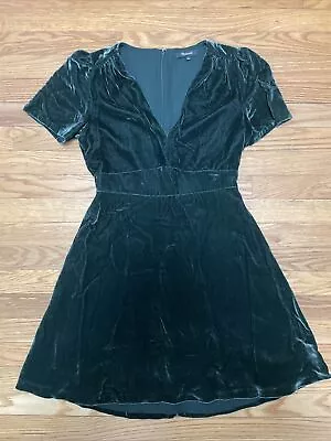 Madewell Spruce Green Velvet V-Neck Dress Sz 0 • $24.99