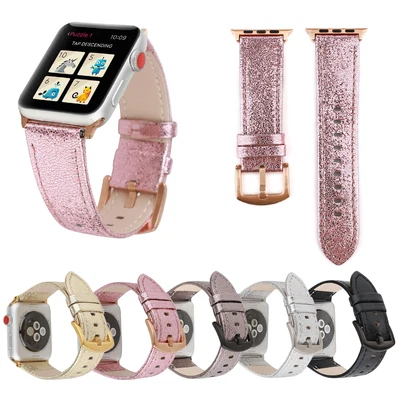 $21.36 • Buy Bling Genuine Leather Strap For Apple Watch Band 45mm 41mm 40 44mm 38 42mm Belt