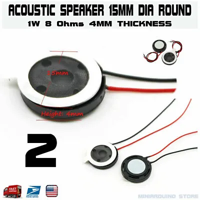 2pcs Speaker 15mm Dia 8 Ohm 1W 2-Wire Mini Micro Acoustic Audio Magnetic Arduino • $1.96