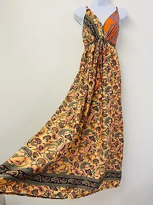 Vintag Bohemian Dress Long Peach One Size Hippie Indian Festival Gypsy Boho Maxi • $30.83