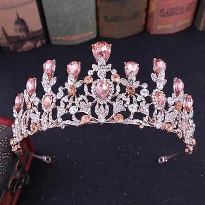 6.5cm Tall 6 Colours Heart Crystal Wedding Bridal Queen Pageant Prom Tiara Crown • £12