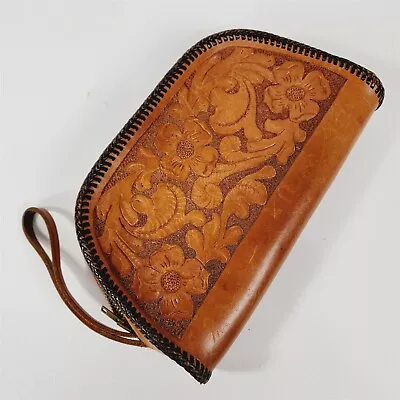 Vintage Laced Leather Hand Tooled Purse Handbag Floral Boho Western • $32.95