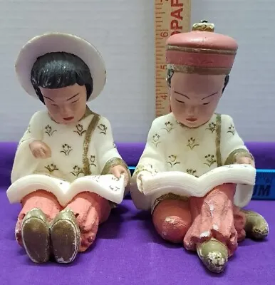 Vtg. Asian Oriental Chalk-ware Reading Boy & Girl Child Figurines/Bookends   • $27.88