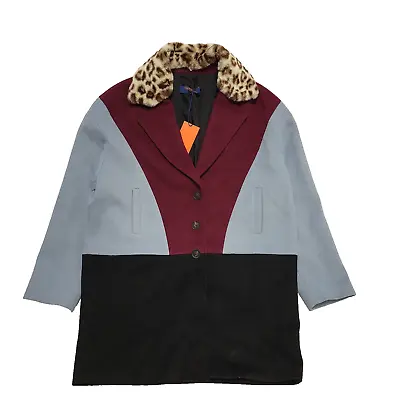 Trussardi Jeans Red Blue Black Collared Coat Uk Women's 24 Bnwt K870 • $74.66