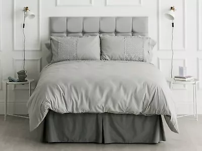 Orchard Highly Embroidered Lace Grey Duvet Cover Set Double 144TC Bedding • £14.99