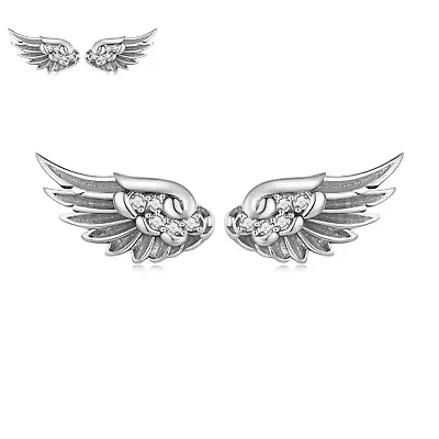 S925 Sterling Silver Earrings Holy Angel Wings CZ Stud Earrings By Sursenso • $26.90