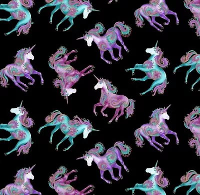 Fabric Unicorns Mardi Gras Allover Metallic Cotton BERNARTEX 1/4 Yard 0391M-12 • $1.99