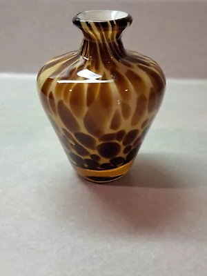 Vintage Hand Blown Art Glass Leopard Spot 4  Vase • $42