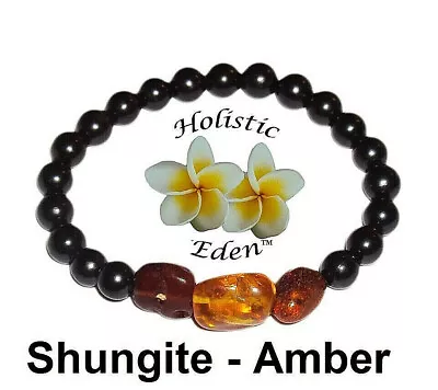Russian Shungite Amber 8mm Bead Bracelet Solid Karelian Shungite Emf Protection • $29.95