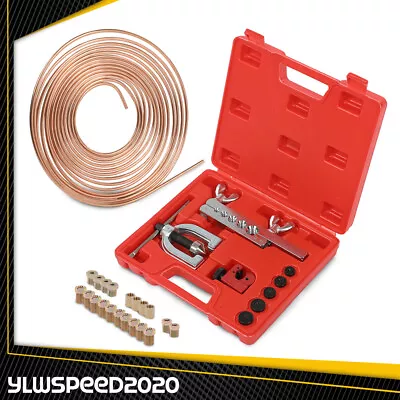 Brake Line Pipe Repair Kit 25FT 3/16 Copper Pipe Flaring Tool W/20 Nuts Fittings • $30.68