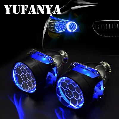 2.5'' Honeycomb Bi Xenon HID Projector Lens Blue Devil Eyes Headlight Retrofit • $44.51