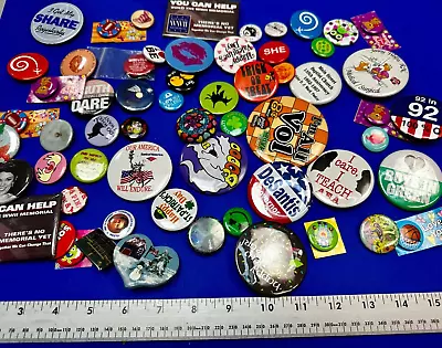 Over 50 Vintage Buttons Pins - Advertising Promo Pinbacks Grab Bag Resale Gifts! • $19.99