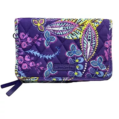 Vera Bradley Batik Leaves Wallet Purple Quilted Id Card Holder Zip Snap Closer • $14.44