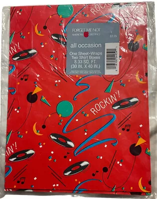 Musical Gift Wrap Rockin Records Wrapping Paper Sealed Music NOS Rare Sealed Vtg • $8.99