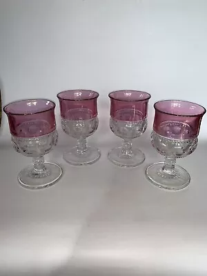 4 Kings Crown Ruby Red Flash Thumprint 5 1/2  Tiffen Goblets WINE GOBLETS • $65