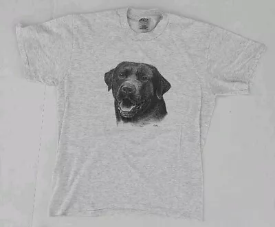 Vintage Oneita Men's Black Labrador Dog Face Gray Tshirt Size Large • $19.99