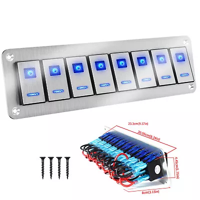 Car Marine Boat 8-Gang Waterproof Circuit Blue LED Rocker Switch Panel Breaker • $44.98