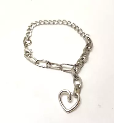 Vintage Silver Heart Charm Chain Bracelet Adjustable • $8