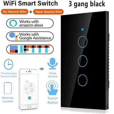 WiFi Switch Light Tuya Smart Switch Touch Wall Panel Voice Control App 3 Gang • $29.99