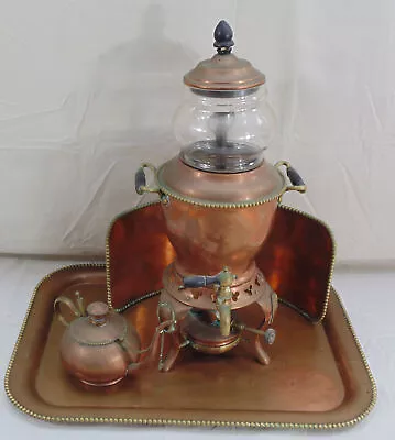 Antique S. Sternau & Co Copper & Brass Coffee Percolator Pot Set Samovar W/Tray • $475