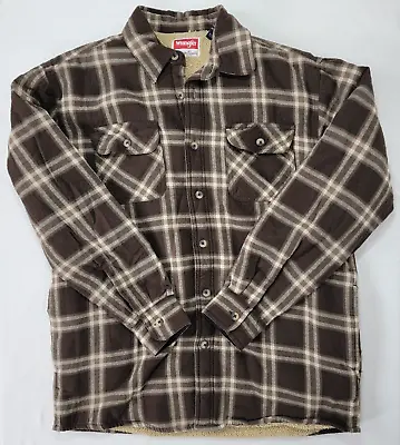 Wrangler Brown Plaid Sherpa Lined Long Sleeve Men's Button Up Shirt Medium M • $23.99