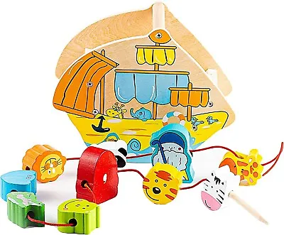£7.99 • Buy Mias Threading Game With 10 Wooden Beads (8animals And 2 Figures) & Storage Box