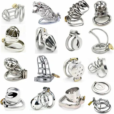 Male Chastity Belt Device Restraint Cage Ring Lock Bondage Stainless Steel Metal • $25.99