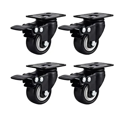 $14.99 • Buy Set Of 4 Swivel Plate Casters 1.5  Polyurethane Wheels Total Lock Brake BLACK