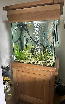 Solid Oak Fish Tank With Stones And Heater Good Condition • £275