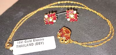 14k Plated Necklace And Earrings Garnet With Diamond Pendant • $16