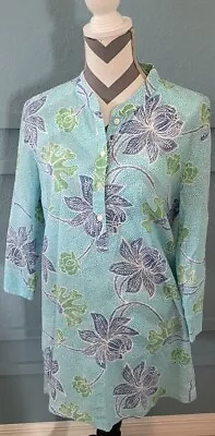 J McLaughlin Light Blue Tropical Floral 100% Cotton Dress SZ L • $19.90