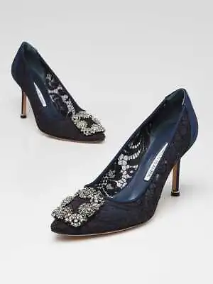 Manolo Blahnik Blue Lace Hangisi Pumps Size 5.5/36 • $495