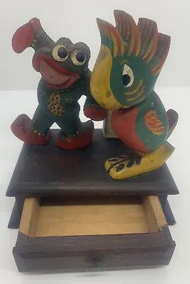 Cigarette Box And Match Striker Vintage Timber Parrot And Frog Carved Design • $61.98