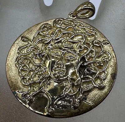 Estate Sterling Silver Gold Plated Modernist Medusa Head Portrait Pendant • $88