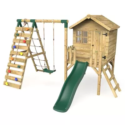 £944.95 • Buy Rebo Orchard 4FT Wooden Playhouse + Swings, Rock Wall, Deck & 6FT Slide – Solar 