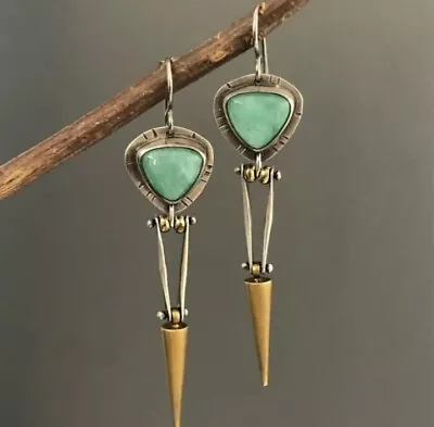 £7.99 • Buy Turquoise Long Decor Earrings Retro Drop Dangle Silver Boho Womens Jewelry UK