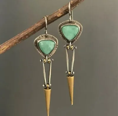 Turquoise Long Decor Earrings Retro Drop Dangle Silver Boho Womens Jewelry UK • £6.99