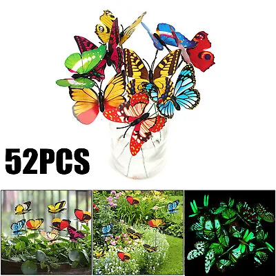 52x Colorful Garden Luminous Butterflies Stakes Patio Home Decor On Sticks Lawn • £6.59