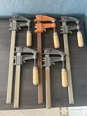 5 VINTAGE WOODWORKING BAR CLAMPS. 2-6” And 3-12”. GOOD USED CONDITION. • $45
